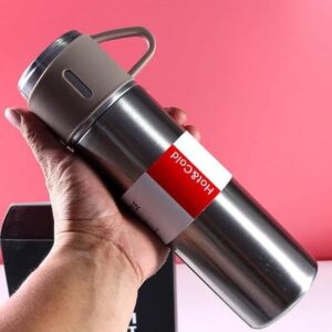 H-409 Vacuum Flask Gift Set with 3 Stainless Steel Cups Combo - 500ml - Keeps HOT/Cold (Random Color) - Image 4