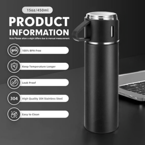 H-409 Vacuum Flask Gift Set with 3 Stainless Steel Cups Combo - 500ml - Keeps HOT/Cold (Random Color) - Image 16