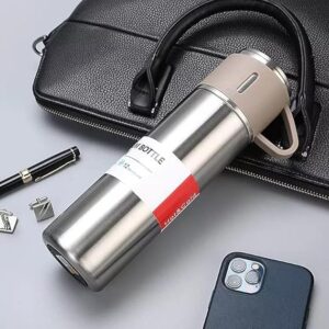 H-409 Vacuum Flask Gift Set with 3 Stainless Steel Cups Combo - 500ml - Keeps HOT/Cold (Random Color) - Image 3