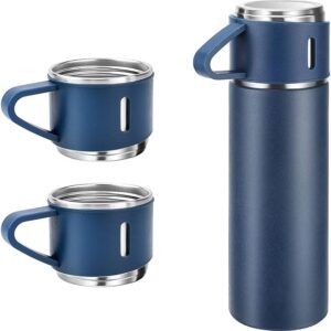 H-409 Vacuum Flask Gift Set with 3 Stainless Steel Cups Combo - 500ml - Keeps HOT/Cold (Random Color) - Image 9