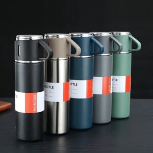 H-409 Vacuum Flask Gift Set with 3 Stainless Steel Cups Combo - 500ml - Keeps HOT/Cold (Random Color) - Image 14