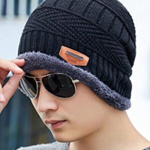 Head & Neck Cap Beanies Combo - woolen winter beanie cap with neck warmer muffler for men and women (Black) - Image 10