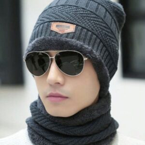 Head & Neck Cap Beanies Combo - woolen winter beanie cap with neck warmer muffler for men and women (Black) - Image 11