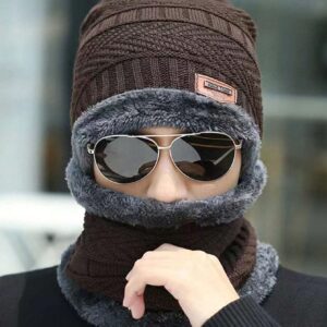 Head & Neck Cap Beanies Combo - woolen winter beanie cap with neck warmer muffler for men and women (Black) - Image 12