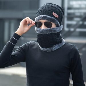 Head & Neck Cap Beanies Combo - woolen winter beanie cap with neck warmer muffler for men and women (Black) - Image 6