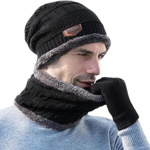 Head & Neck Cap Beanies Combo - woolen winter beanie cap with neck warmer muffler for men and women (Black) - Image 7