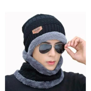 Couple Pack of 2 Combo - woolen winter beanie Head cap with neck warmer muffler for men and women (Black) - Image 2