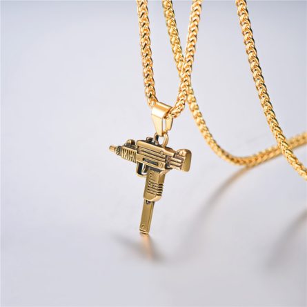 Men's Chain Necklace High Quality Stainless steel Uzi toy gun Pendant - Image 7