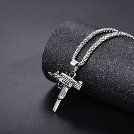 Men's Chain Necklace High Quality Stainless steel Uzi toy gun Pendant - Image 2