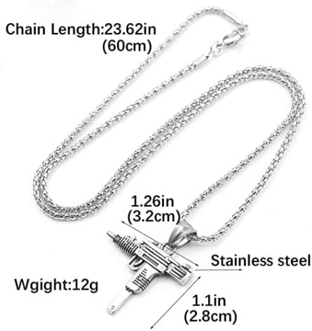 Men's Chain Necklace High Quality Stainless steel Uzi toy gun Pendant - Image 10