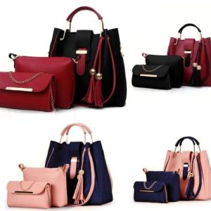 3 Pcs Women’s Leather Plain Hand Bag Set For Women Fashionable New Style Bags Shoulder Bag, Cross Body Bag & Hand Bag Set - Image 3