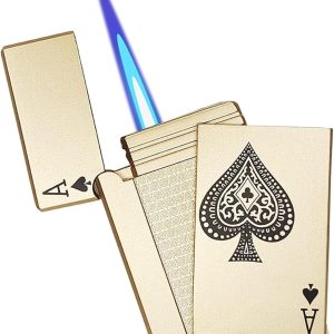 Jet Torch Playing Card Lighter, Green Flame Ace Card Lighter Windproof Refillable Lighter Playing Cards Cool Design (Metal Body) - Image 4