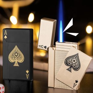 Jet Torch Playing Card Lighter, Green Flame Ace Card Lighter Windproof Refillable Lighter Playing Cards Cool Design (Metal Body) - Image 1