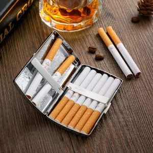 Metal Cigarette Case Dispenser Case Ultra-Thin Portable Men's Cigarette Case With 12 Cigarette Capacity Silver - Image 9