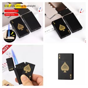 Jet Torch Playing Card Lighter, Green Flame Ace Card Lighter Windproof Refillable Lighter Playing Cards Cool Design (Metal Body) - Image 11