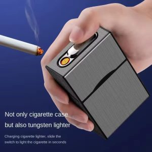 2-in-1 20 Cigarette Case with Rechargeable USB Lighter, Tungsten Flameless Electronic Lighter, Portable Smoking Accessory for Men ( Random Color ) - Image 5