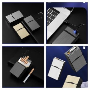 2-in-1 20 Cigarette Case with Rechargeable USB Lighter, Tungsten Flameless Electronic Lighter, Portable Smoking Accessory for Men ( Random Color ) - Image 8