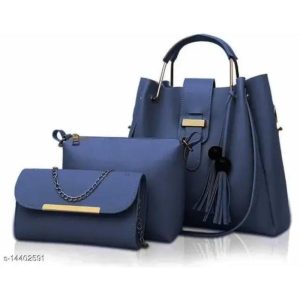 3 Pcs Women’s Leather Plain Hand Bag Set For Women Fashionable New Style Bags Shoulder Bag, Cross Body Bag & Hand Bag Set - Image 21