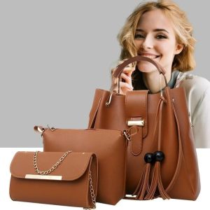 3 Pcs Women’s Leather Plain Hand Bag Set For Women Fashionable New Style Bags Shoulder Bag, Cross Body Bag & Hand Bag Set - Image 19