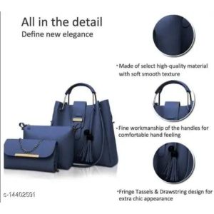 3 Pcs Women’s Leather Plain Hand Bag Set For Women Fashionable New Style Bags Shoulder Bag, Cross Body Bag & Hand Bag Set - Image 10