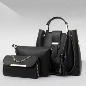 3 Pcs Women’s Leather Plain Hand Bag Set For Women Fashionable New Style Bags Shoulder Bag, Cross Body Bag & Hand Bag Set - Image 11