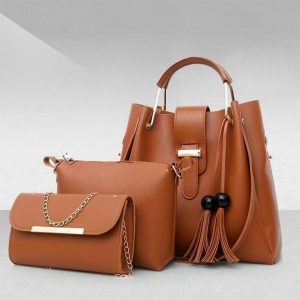 3 Pcs Women’s Leather Plain Hand Bag Set For Women Fashionable New Style Bags Shoulder Bag, Cross Body Bag & Hand Bag Set - Image 12