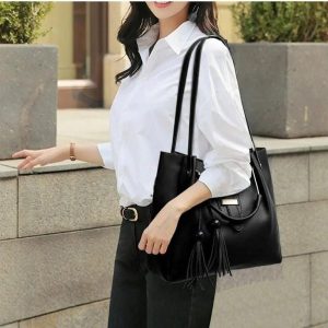 3 Pcs Women’s Leather Plain Hand Bag Set For Women Fashionable New Style Bags Shoulder Bag, Cross Body Bag & Hand Bag Set - Image 13