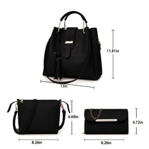 3 Pcs Women’s Leather Plain Hand Bag Set For Women Fashionable New Style Bags Shoulder Bag, Cross Body Bag & Hand Bag Set - Image 15