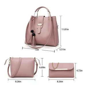 3 Pcs Women’s Leather Plain Hand Bag Set For Women Fashionable New Style Bags Shoulder Bag, Cross Body Bag & Hand Bag Set - Image 17