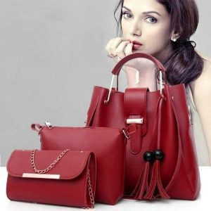 3 Pcs Women’s Leather Plain Hand Bag Set For Women Fashionable New Style Bags Shoulder Bag, Cross Body Bag & Hand Bag Set - Image 8