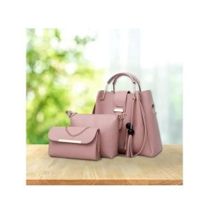 3 Pcs Women’s Leather Plain Hand Bag Set For Women Fashionable New Style Bags Shoulder Bag, Cross Body Bag & Hand Bag Set - Image 7