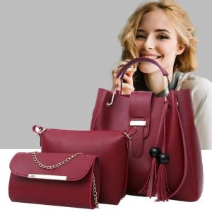 3 Pcs Women’s Leather Plain Hand Bag Set For Women Fashionable New Style Bags Shoulder Bag, Cross Body Bag & Hand Bag Set - Image 6