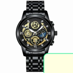 Stainless Steel Strap Bin Bond Fashion Watch with Smart lock Watch for Men Multifunction Chronograph Dial Analog Quartz Wristwatch (Black) - Image 5