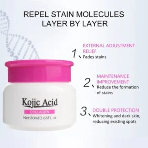 Kojic Acid Collagen Whitening Cream Bleaching Face Body Lightening Cream Underarm Armpit Whitening Cream 80ml - Image 6